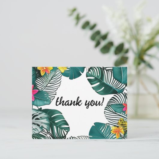 Wilde Dschungel Blätter Rosa Gelbe Hibiskus Blume Postkarte (Stehend Vorderseite)