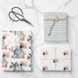 Wilde Dschungel-Geburtstagsfeier-Muster Geschenkpapier Set