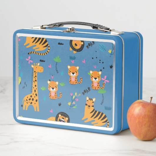 Wilde Dschungel-Tiger-Giraffen- und Löwenmuster  Metall Brotdose (Beispiel)