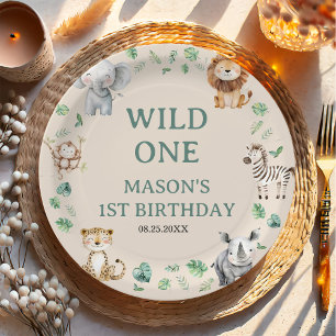 Wilde Dschungelsafari-Tiere Geburtstag Pappteller