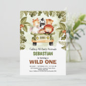 Wilde Dschungelsafaritiere, die LKW fahren Einladung (Stehend Vorderseite)