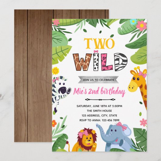 Wilde Dschungeltiere Einladung (Vorne/Hinten)