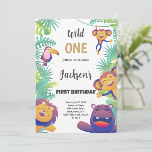 Wilde Einladung zum Geburtstag (Stehend Vorderseite)