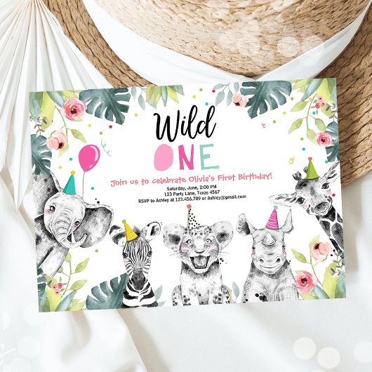 Wilde Einladung zum Geburtstag Safari Girl Animals