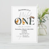 Wilde Einmonate, Giraffe, Sloth Dschungel laden ei Einladung (Stehend Vorderseite)