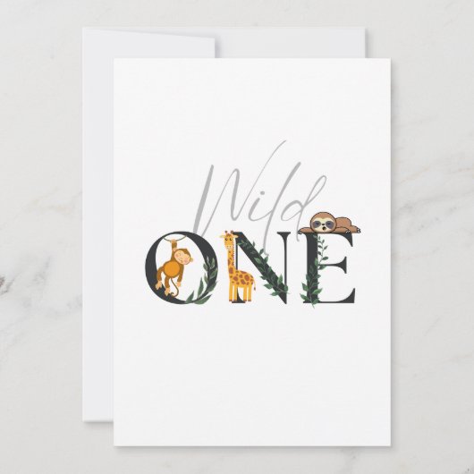 Wilde Einmonate, Giraffe, Sloth Dschungel laden ei Einladung (Rückseite)