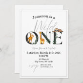 Wilde Einmonate, Giraffe, Sloth Dschungel laden ei Einladung (Vorne/Hinten)