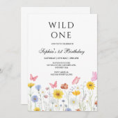 Wilde Eins Blumen Schmetterling Erster Geburtstag Einladung (Vorne/Hinten)