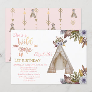 Wilde eins,Pfeile,Zelt,Blumen,Boho Geburtstag Einladung