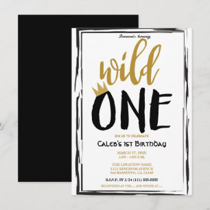 Wilde Eins Schwarz + Gold Foto 1 1. Geburtstag Einladung