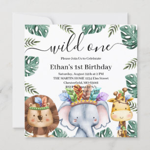 Wilde Eins Waldtiere Wald 1. Geburtstag Einladung