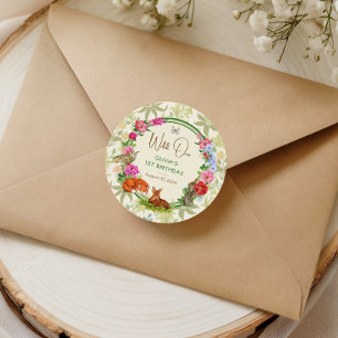 Wilde Eins Whimsical Wald Blumen Geburtstag Runder Aufkleber