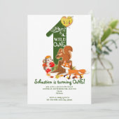 Wilde Einwaldtiere Tiere 1. Geburtstag Einladung (Stehend Vorderseite)