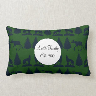 Wilde Elch-Wolf-Kiefer-rustikale grüne Marine Lendenkissen