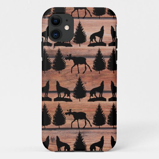 Wilde Elch-Wolf-Wildnis-Gebirgskabine rustikal Case-Mate iPhone Hülle (Rückseite)