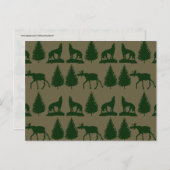 Wilde Elche Wolfen Pine Bäume Rustikale Tan Green Postkarte (Vorne/Hinten)