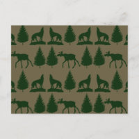 Wilde Elche Wolfen Pine Bäume Rustikale Tan Green