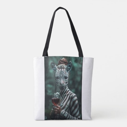 "Wilde Elegance: Die Zebra mit dem Weinglas" Tasche (Rückseite)