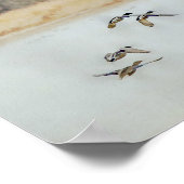 Wilde Enten fliegen im Winter über einem See Poster (Ecke)