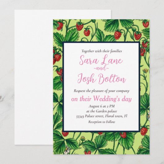 Wilde Erdbeeren auf Honigtaube Einladung (Vorne/Hinten)