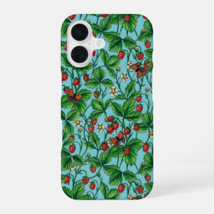 Wilde Erdbeeren auf Pool Blau iPhone 16 Hülle