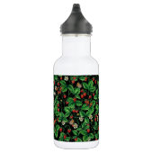Wilde Erdbeeren auf schwarz Edelstahlflasche (Rechts)