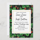 Wilde Erdbeeren auf schwarz Einladung (Vorderseite)