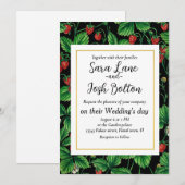 Wilde Erdbeeren auf schwarz Einladung (Vorne/Hinten)