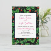 Wilde Erdbeeren auf schwarz Einladung (Stehend Vorderseite)