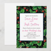 Wilde Erdbeeren auf schwarz Einladung (Vorne/Hinten)