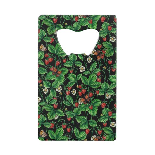 Wilde Erdbeeren auf schwarz Geldbeutel Flaschenöffner (Vorderseite)