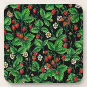 Wilde Erdbeeren auf schwarz Getränkeuntersetzer (Vorderseite)
