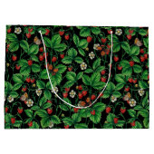 Wilde Erdbeeren auf schwarz Große Geschenktüte (Rückseite)