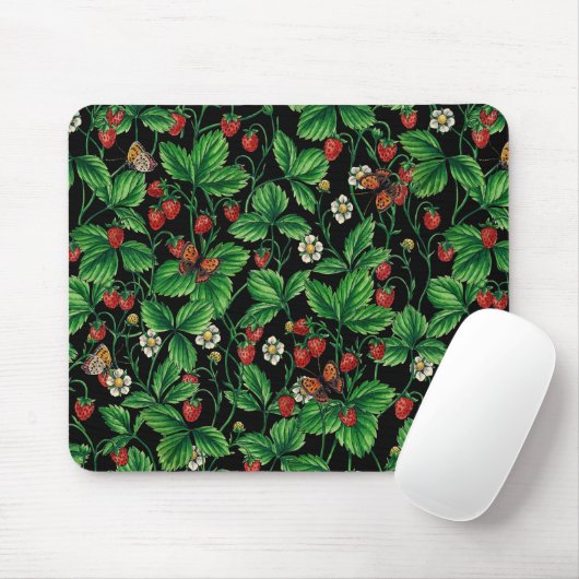 Wilde Erdbeeren auf schwarz Mousepad (Mit Mouse)