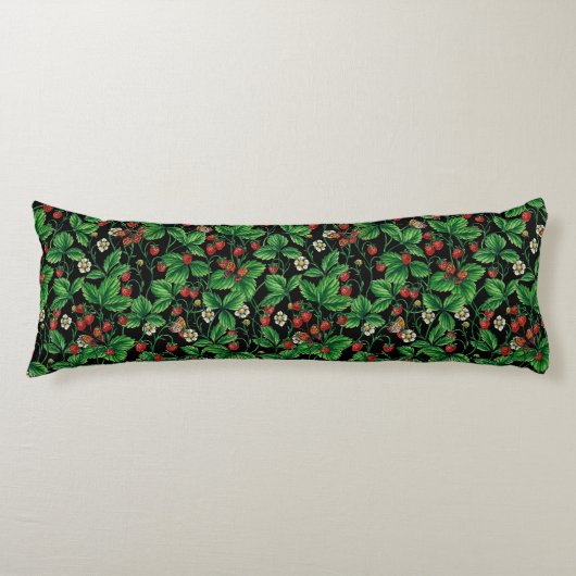 Wilde Erdbeeren auf schwarz Seitenschläferkissen (Vorderseite)
