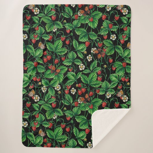 Wilde Erdbeeren auf schwarz Sherpadecke (Vorderseite)