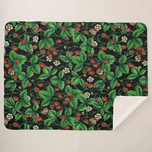Wilde Erdbeeren auf schwarz Sherpadecke (Vorderseite (Horizontal))