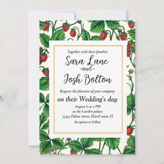 Wilde Erdbeeren auf weißem Grund Einladung (Vorderseite)