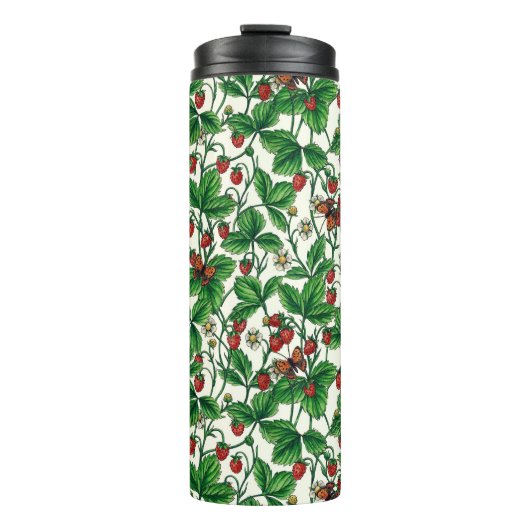 Wilde Erdbeeren auf weißem Grund Thermosbecher (Vorderseite)