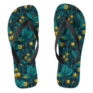 Wilde Erdbeeren, gelb und blau Badesandalen