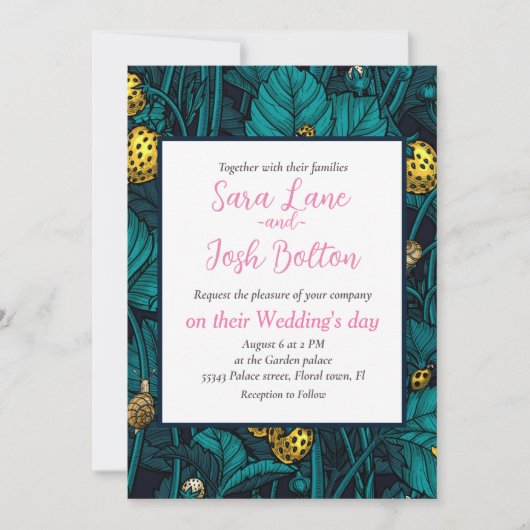 Wilde Erdbeeren, gelb und blau Einladung (Vorderseite)