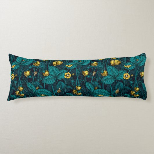 Wilde Erdbeeren, gelb und blau Seitenschläferkissen (Vorderseite)