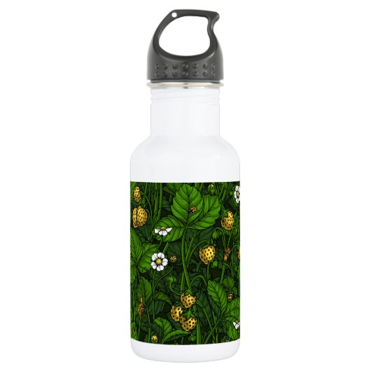 Wilde Erdbeeren, gelb und grün Edelstahlflasche (Vorderseite)