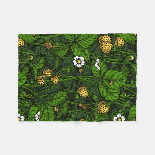 Wilde Erdbeeren, gelb und grün Fleecedecke (Vorderseite (Horizontal))