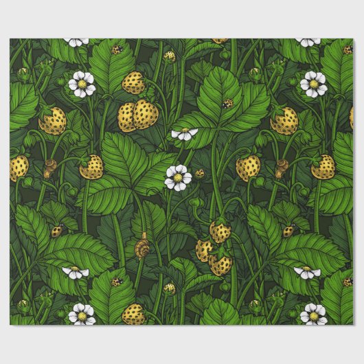 Wilde Erdbeeren, gelb und grün Geschenkpapier (Flach)