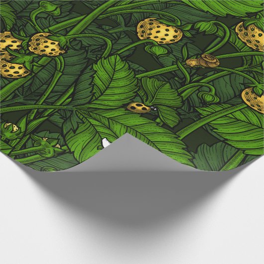 Wilde Erdbeeren, gelb und grün Geschenkpapier (Ecke)