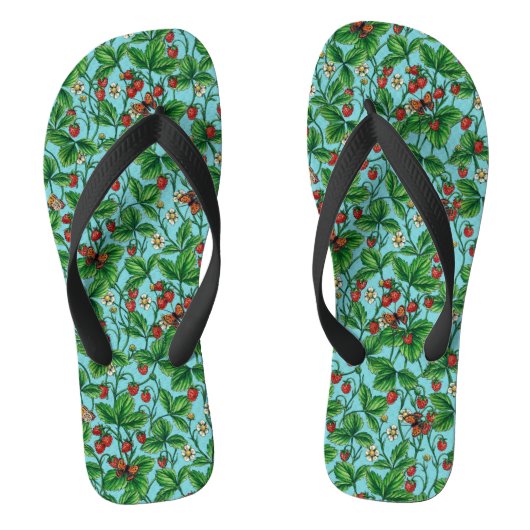 Wilde Erdbeeren in Poolblau Badesandalen (Fußbett)