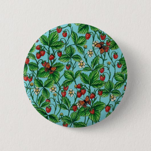 Wilde Erdbeeren in Poolblau Button (Vorderseite)
