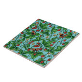 Wilde Erdbeeren in Poolblau Fliese (Seite)