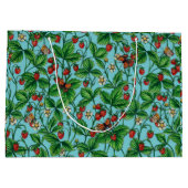 Wilde Erdbeeren in Poolblau Große Geschenktüte (Rückseite)